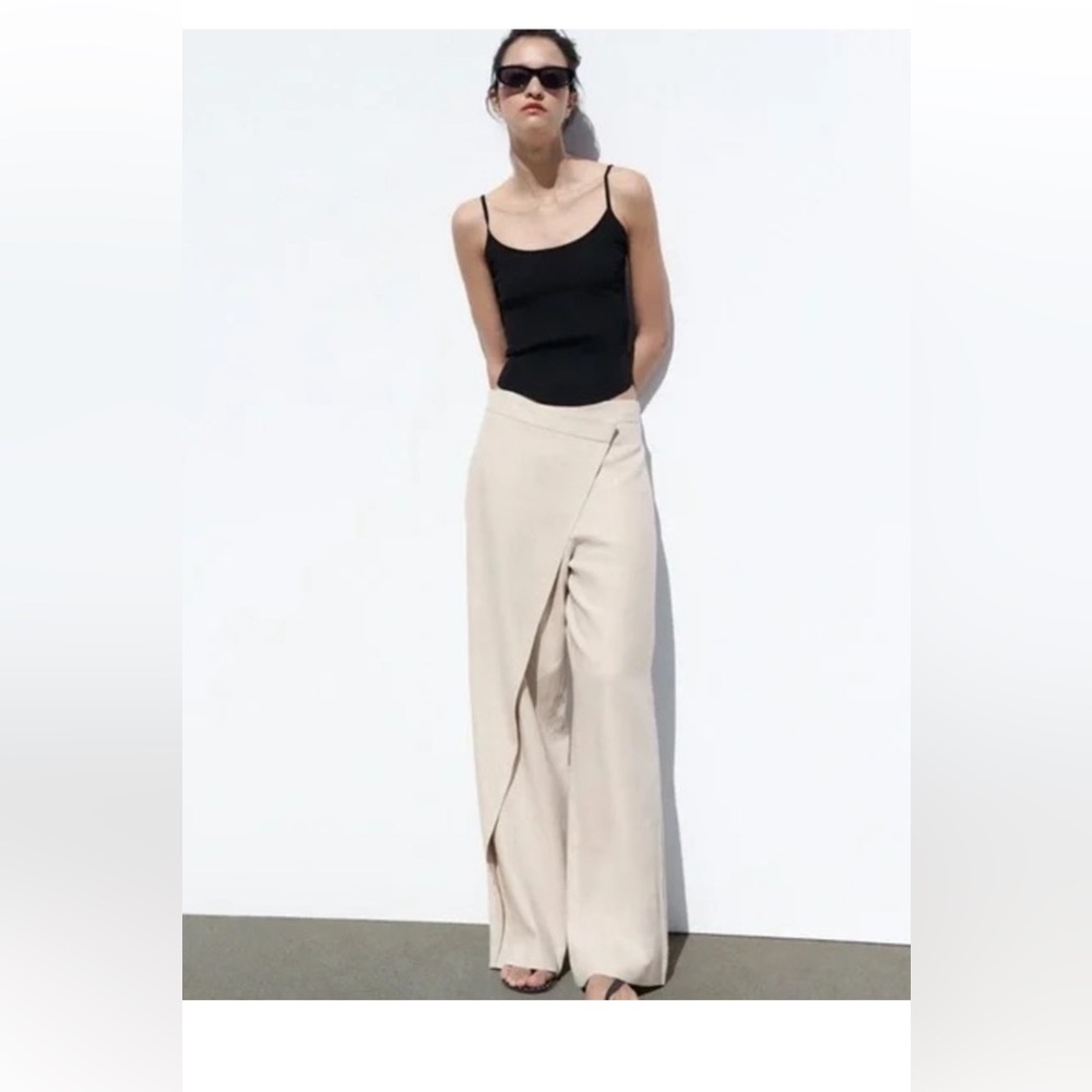 Zara Beige Linen Blend Pareo Pants